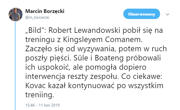 ''Bild'': BÓJKA Lewandowskiego na treningu Bayernu